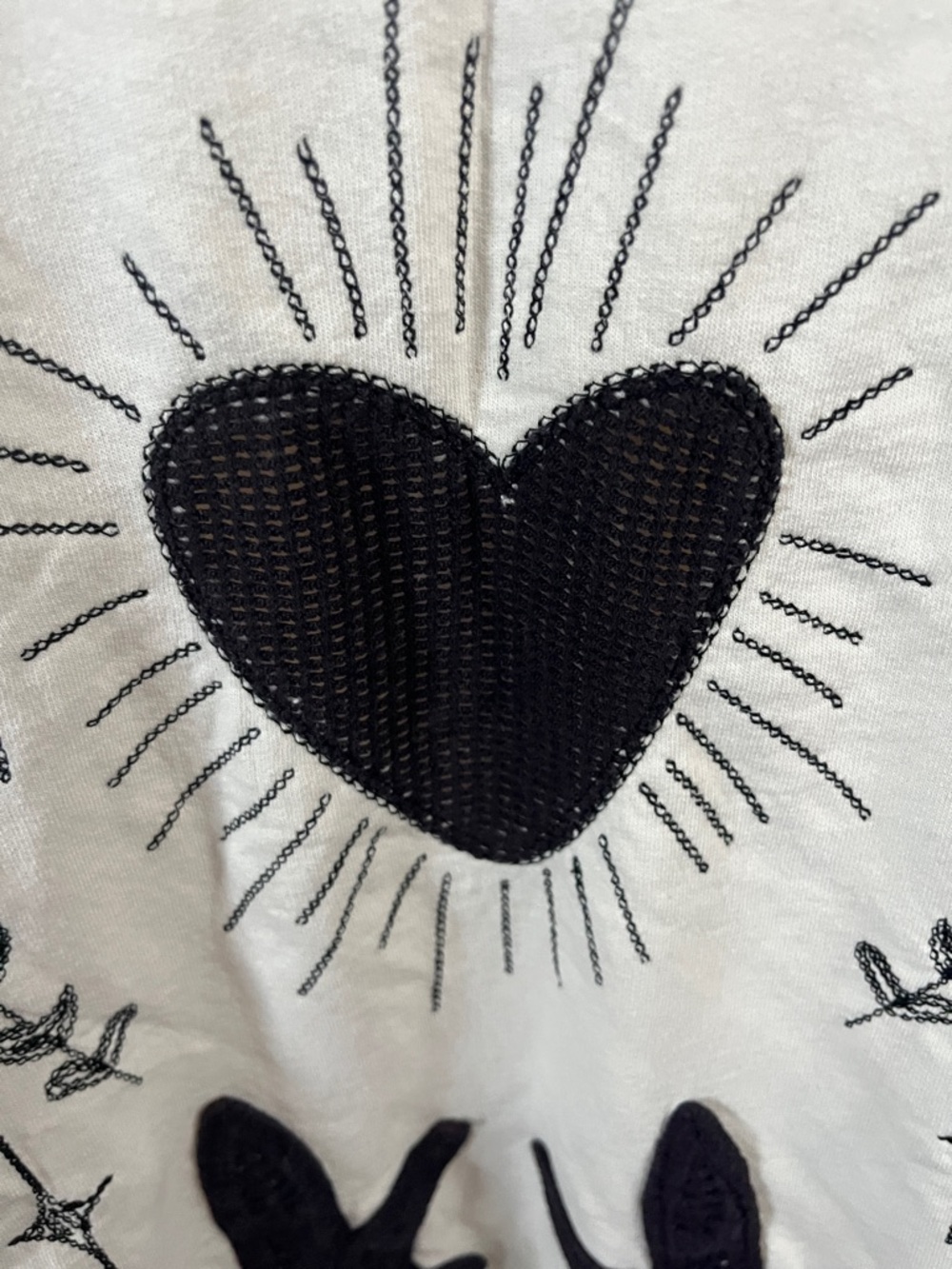 Free People Tricia Fix Cream Sweatshirt with Dark Navy Blue Embroidered Graphic - Picture 3 of 6